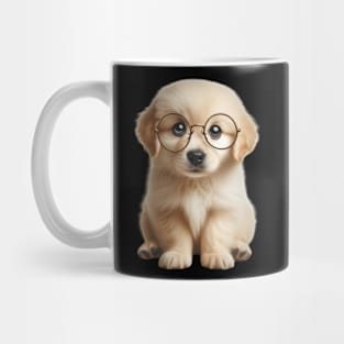 Golden retriever puppy with adorable round glasses Mug